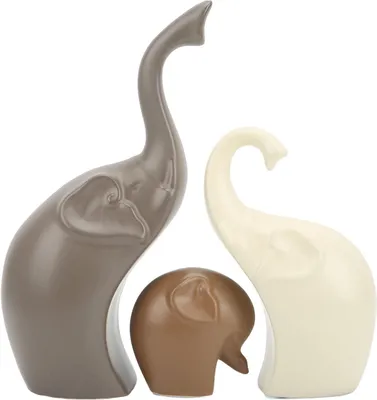 Productafbeelding van Keramiek Olifant Beeldjes - Olifanten Decoratie - Huis Decoratie - Levensgetrouw Ontwerp - 3 stuks - Wit