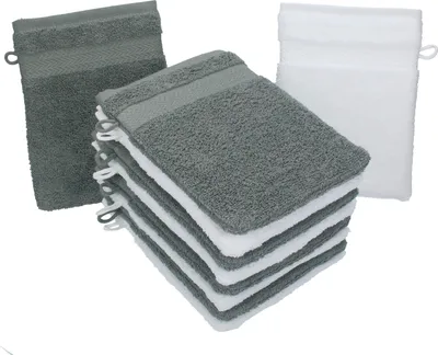 Produktbild von Betz 10 Stück Waschhandschuhe 16x21 cm PREMIUM 100% Baumwolle  Farbe: anthrazit und weiß