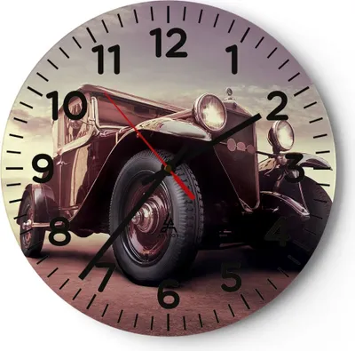 Produktbild von Wanduhr - Rund - Glasuhr - Retro auto luxus alt - 40x40cm - Schleichendes Uhrwerk - Lautlos - zum Aufhängen bereit - Dekoration Modern - Wanddekoration aus Glas - C4AR40x40-2621