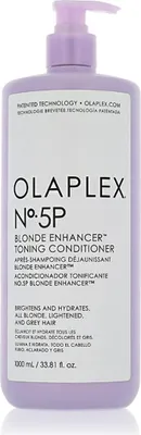 A bottle of Olaplex No. 5P Blonde Enhancer Toning Conditioner.
