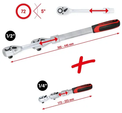 Image de KS TOOLS Jeu de cliquets réversibles télescopiques 1/4" + 1/2" 2 pces - 914.1412
