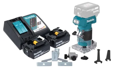 Image de Makita DRT 52 RT Fraiseuse de bords sans fil 18 V 6 mm Brushless + 2x batterie 5,0 Ah + chargeur