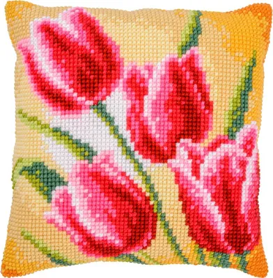 Produktbild von Vervaco Kreuzstichkissen "Tulpen", Stickbild vorgezeichnet, 40x40cm
