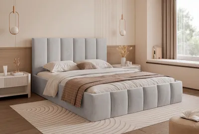 Obrázek produktu pro Nábytek Besilio - Čalouněná postel 160x200 Tamara Slim - Moderní postel s roštovým rámem a podnoží - Sametová látka - Světle šedá & Velluto 15