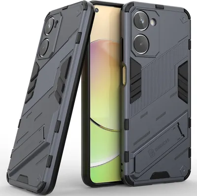 Produktbild von Armor Hülle für Realme 10 4G, Hybrid PC TPU Bumper Stoßfestes Schutzhülle mit Standfunktion Grau