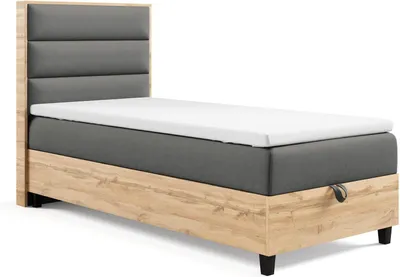 Produktbild von Trinity K-1 Boxspringbett 90x200 | Einzelbett mit. Matratze und Stauraum | Bonellfederkern inkl. Topper & Kopfteil | inkl. Lieferung - Graphit
