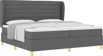 Image de vidaXL Lit boxspring avec matelas gris foncé 200 x 200 cm Tissu