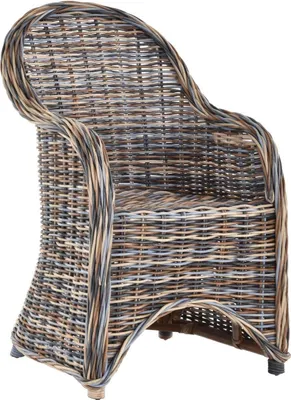 Produktbild von KRINES HOME Esszimmer-Sessel Rattan Grau Rattan Korbsessel Esszimmerstuhl Korb Sessel Korbstuhl mit Armlehne Flechtsessel (Mehrfarbig, ohne Polster)