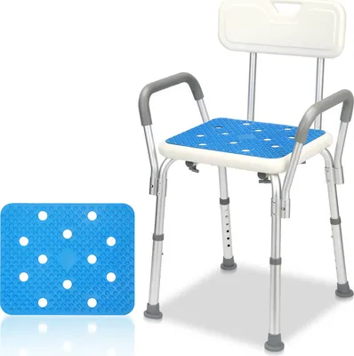 Produktbild von Jopassy Duschhocker Duschhocker & -sitze Duschstuhl Badehocker Anti-Rutsch bis 136kg mit Armlehne mit Rückenlehne Alu 6 Einstellbar