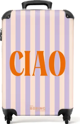 Produktbild von NoBoringSuitcases.com® Koffer Handgepäck Trolley Rollkoffer Kleine Reisekoffer mit 4 Rollen - Das Zitat "ciao" in Pastellfarben - Cabin Size < 55x40x23 cm & 55x40x20 cm - Fotokoffer - Kabinenkoffer - BoardgepäckHandgepäck Koffer 55x35x20 cm, 36L,