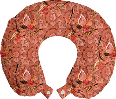 Produktbild von ABAKUHAUS Pfirsich Reisekissen Nackenstütze, Floral Vibrant Zeichnung, Schaumstoff Reiseartikel für Flugzeug und Auto, 30x30 cm, Peach Orange Schwarz