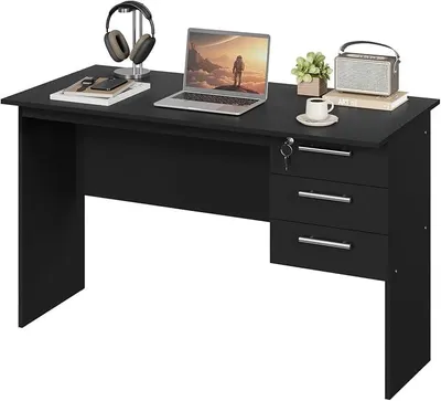 Imagen del producto de Escritorio Silecomplaza con 3 cajones, mesa de ordenador negra, 120x60x75 cm
