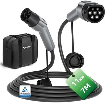 Zdjęcie produktu dla Kabel do ładowania typu 2, 11 kW, 7 metrów, 16A, trójfazowy, tryb 3, IP54, do samochodów elektrycznych / CCS2