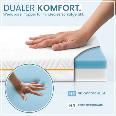 Produktbild von Hochwertiger Topper 140x200cm 7cm hoch - H3/H4 Matratzentopper mit weicher Gel-Memory- und stützender Komfortschicht