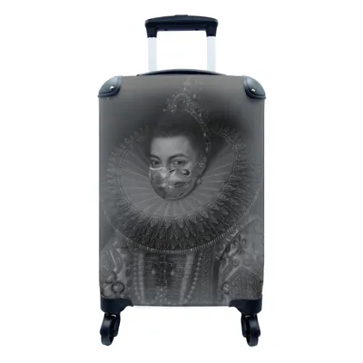 Produktbild von MuchoWow® Koffer Handgepäck Trolley Rollkoffer Kleine Reisekoffer mit 4 Rollen - Isabella Clara Eugenia mit einem goldenen Mundschutz - Gemälde von Frans Pourbus dem Jüngeren - schwarz-weiß - Cabin Size < 55x40x23 cm & 55x40x20 cm - Fotokoffer - Kabinenkoffer - Boardgepäck - Reise-Box - Reisekoffer - Reisegepäck - Koffer mit Bild - Trolley für Kinder