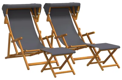 Image de vidaXL : Ensemble de 4 chaises longues, bois d'eucalyptus massif, gris, 3 positions