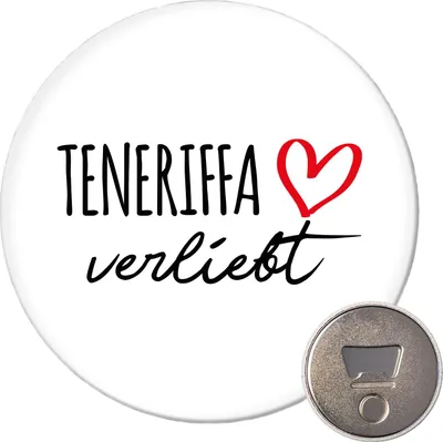 Produktbild von Huuraa Magnet Teneriffa verliebt 59mm Kühlschrankmagnet rund Flaschenöffner Geschenkidee