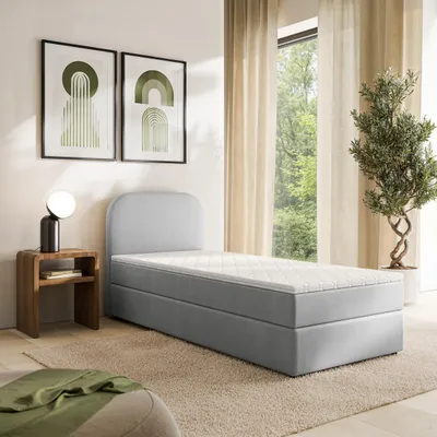 Produktbild von Masseno Boxspringbett CERIA 90x200 cm Komplett-Set mit Bonell Matratze und Topper, Polsterbett mit Bettkästen -Hellgrau, PAROS 05