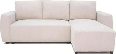 Image de Canapé d'angle convertible PHARELL, Velours côtelé beige, Coffre de rangement, Réversible, 3-4 places, L 230 x P 155 x H 95 cm