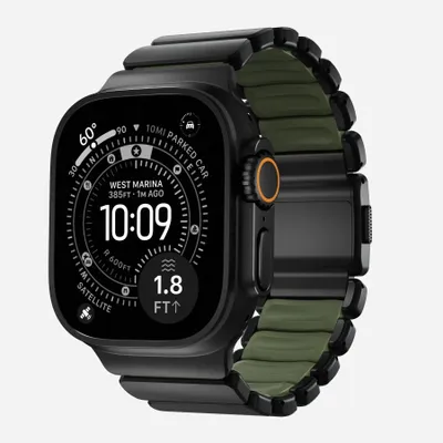 Productafbeelding van Nomad Stratos band, zwart titanium, bosgroen, FKM, 45/46/49 mm
