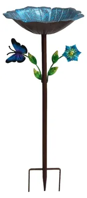 Imagen del producto de Bañera para pájaros de metal, decoración para jardín, con soporte