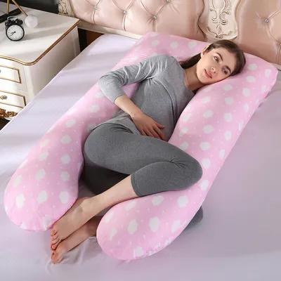Produktbild von U Form Kopfkissen Stillkissen für Schwangere mit Kissenbezug 60×120 cm,Rosa Wolken