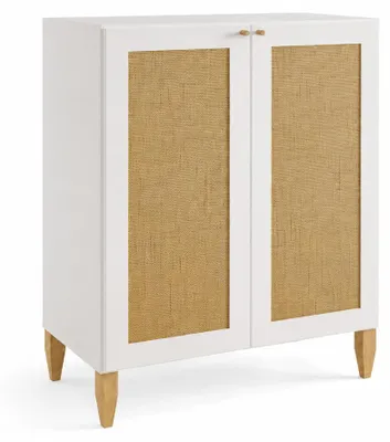 Immagine prodotto di Comodino 2 cassetti, bianco / lino naturale, 85 x 109 x 40 cm, Immagine generata dall'IA