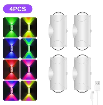 Produktbild von Wiederaufladbare LED-Nachtlichter - Wandleuchten - Bewegungssensor - RGB-Verlaufslicht - Dimmbar - Magnetisch - 4er-Pack - Weiß