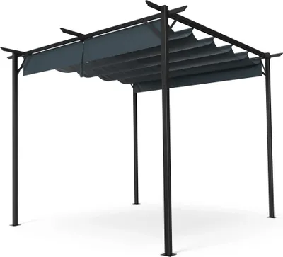 Obrázok produktu pre Blumfeldt Pergola 3x3 m - polyesterová strecha odolná voči poveternostným vplyvom, oceľový rám s práškovým nástrekom, celoročné použitie, jednoduchá montáž, moderný dizajn na záhradu a terasu