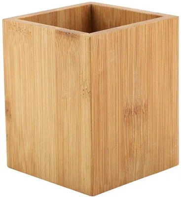 Produktbild von Bamboo Büro-Organizer, quadratischer Ständer, rechteckig, Büro-Organizer, Besteckhalter für die Küche, Papierschneiderhalter (8 x 8 x 10 cm)