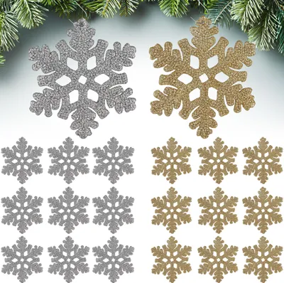Immagine prodotto di BRUBAKER decorazione albero fiocchi di neve glitterati - decorazione albero di Natale - 13 cm decorazione albero di Natale infrangibile - decorazione albero di Natale, oro e argento, 20 pezzi