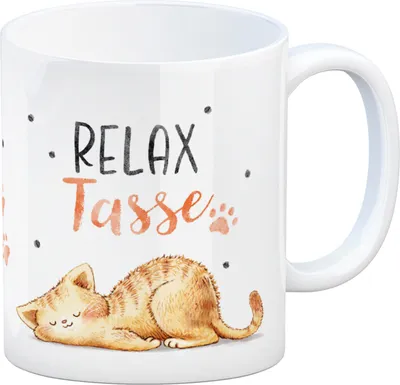 Produktbild von Relaxte Katze Kaffeebecher mit Spruch Relax Tasse