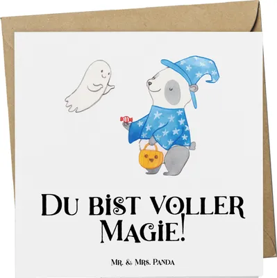 Produktbild von Mr. & Mrs. Panda Grußkarte Halloween Magie - Weiß - Geschenk, Feiertagsfeiern, anlasskarte, Events, doppelkarte, Feiertag, besondere Anlässe, Freude, Geschenke, faltkarte
