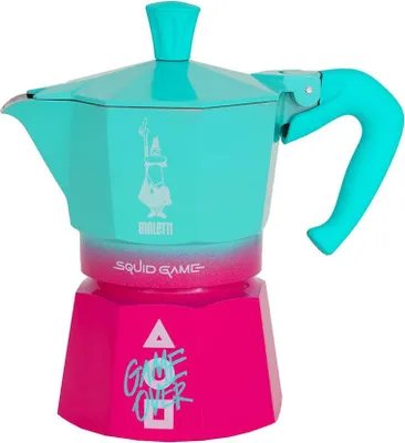 Obrázok produktu pre Bialetti Squid Game, Moka kanvica, Modrá, Ružová, Hliník, 3 šálok, Termoplastik, Moka Express
