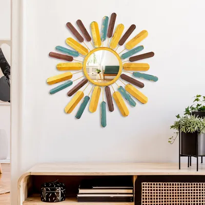 Image de Wallity, Miroir Sun 2, Miroir décoratif, 100 % MÉTAL, Multicolore, 75 x 75 x 4 cm