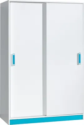 Produktbild von Furniture24 Schwebetürenschrank TRAFIKO 14, Kleiderschrank, Schrank mit 3 Einlegeböden und Kleiderstange Weiß/Türkis, 120 cm breit