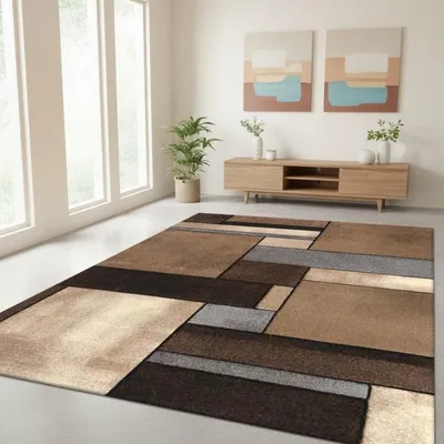 Produktbild von TapisTrend Designerteppich Beige 60x110 cm Abstrakter geometrischer Teppich mit modernem rechteckigem Blockmuster
