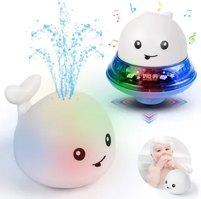 Produktbild von Baby Badespielzeug Wasserspielzeug ,Whale Spray Induction Schwimmende Baden Spielzeug mit Licht und Musik, Pool Wassersprühspielzeug für ab 1 Jahr Baby Kinder Kleinkinder Party Geschenk (Weiß)