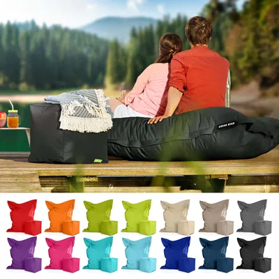 Produktbild von Green Bean® XXL Riesensitzsack 140x180cm + Hocker 40x40x40cm mit EPS-Perlen Füllung - 2er Set Sitzsack "Square+Cube" Schwarz