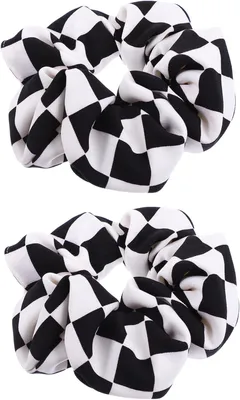 Produktbild von 3 Sets Haarschmuck mit Schachbrettmuster, Seidenhaargummis und schwarzes elastisches Haarband, 2 Stück * 3