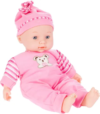 Produktbild von Malplay Puppe mit lebensechten Funktionen Weichkörper-Puppe 34cm realistische Töne weint ohne Haare mit Mütze Puppe ab 3 Jahren Geschenk