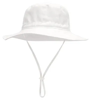 Immagine prodotto di 1 cappello da sole per bambini, protezione UV UPF 50+, cappello da pescatore a tesa larga per bambini, cappello estivo con protezione solare e sottogola regolabile, cappello da spiaggia per bambine e bambini (XS: 44–46 cm) – Bianco