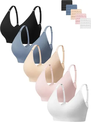 Produktbild von BHs für Damen, ohne Bügel, nahtlos und gepolstert, Set aus 5 Stück mit V-Ausschnitt