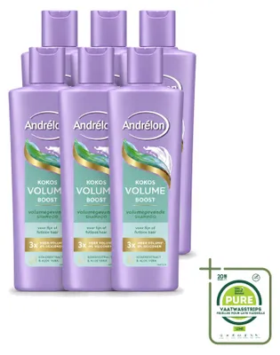 Immagine prodotto di 6 flaconi di shampoo volumizzante Andrélon, con estratto di cocco e aloe vera, da 250 ml - confezione grande - 6 pezzi