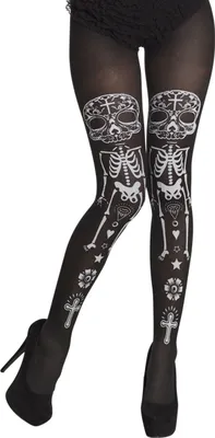 Image de Collants femme Day of the Dead "La Calaca" | Noir Blanc