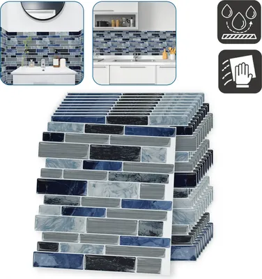 Produktbild von LZQ 3D Fliesenaufkleber 10 Stück Selbstklebende Fliesensticker 30,5x30,5cm DIY Fliesenfolie Wandaufkleber für Bad und Küche Deko, Blau Marmor