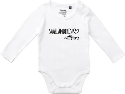 Produktbild von Huuraa Baby Body Saarländerin mit Herz 68 White  Baumwolle Fairtrade Langarmbody Geschenkidee