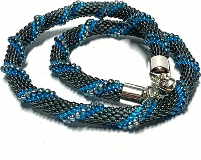 Produktbild von tolle Häkelkette blau / grau mit 925 Silber Verschluß 44 cm Handarbeit