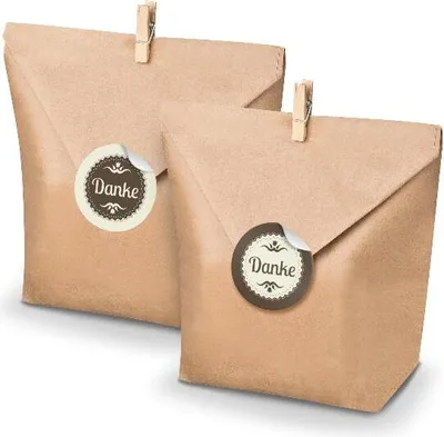 Produktbild von SET Danke "Vintage" (Motiv 35) 24x Geschenktüten + Klammern+ Aufkleber