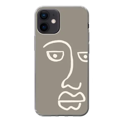 Produktbild von MuchoWow® Handyhülle Schutzhülle Hülle für iPhone 12 Gesicht - Abstrakt - Strichzeichnung Silikon Softcase Handy Hülle - Schutzhülle